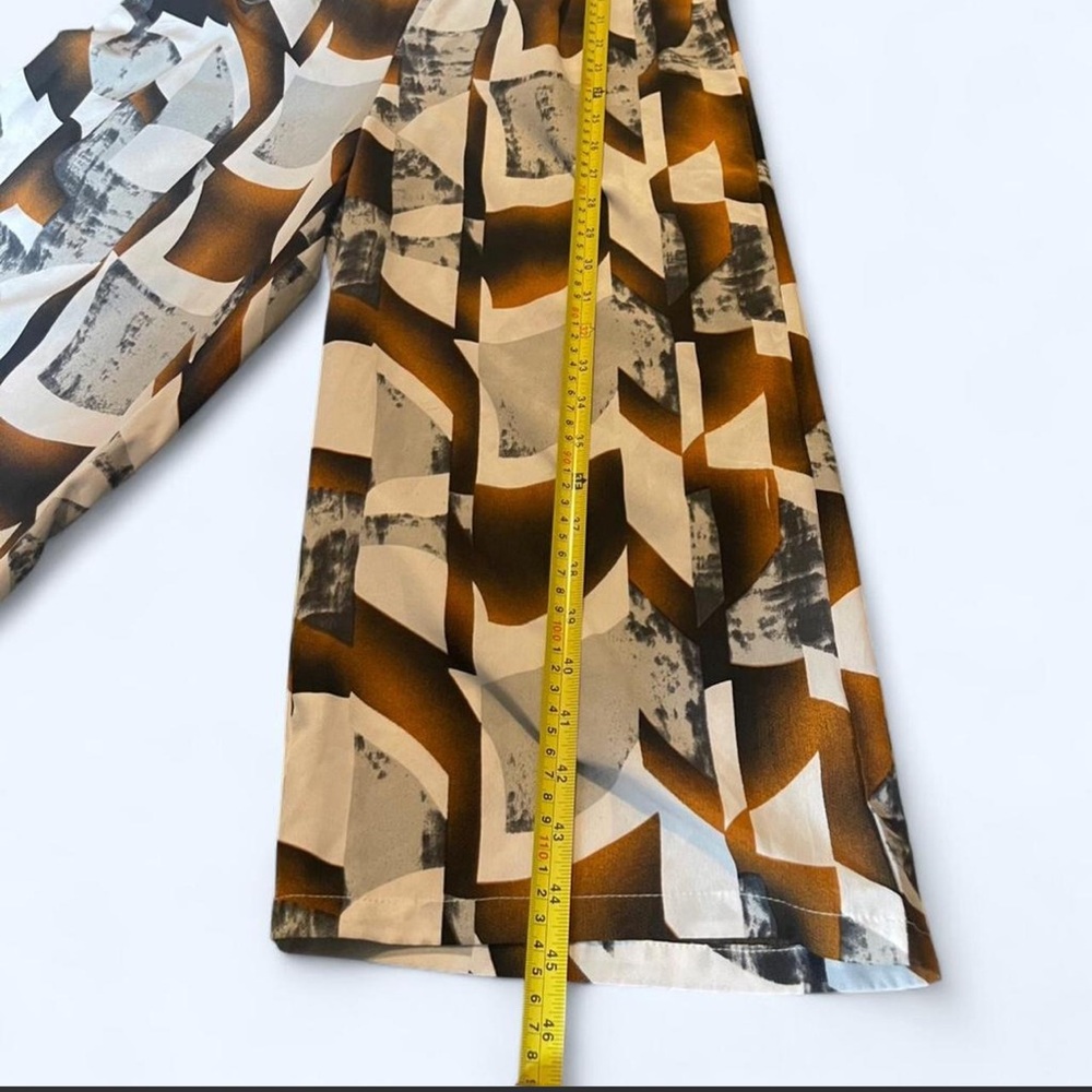 Abstract Print Wide-Leg Jumpsuit in Brown + Cream - Picture 3 of 4